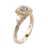 .98CT WHITE PINK & FANCY YELLOW DIAMOND 18K ROSE GOLD 3D CUSHION ENGAGEMENT RING