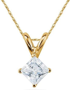 .75CT DIAMOND 14KT YELLOW GOLD 3D CLASSIC PRINCESS SOLITAIRE FLOATING PENDANT