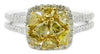 .73CT WHITE & FANCY YELLOW DIAMOND 18KT 2 TONE PEAR SHAPE & ROUND CLUSTER RING