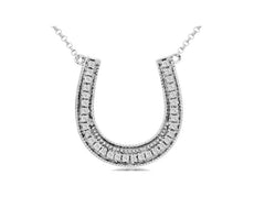 ESTATE .18CT DIAMOND 14KT WHITE GOLD HORSESHOE FILIGREE MILGRAIN LUCKY NECKLACE