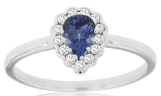 .56CT DIAMOND & AAA TANZANITE 14K WHITE GOLD PEAR SHAPE & ROUND HALO FLORAL RING
