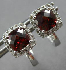 ESTATE 2.10CT DIAMOND & AAA GARNET 14KT WHITE GOLD 3D LEVERBACK HANGING EARRINGS