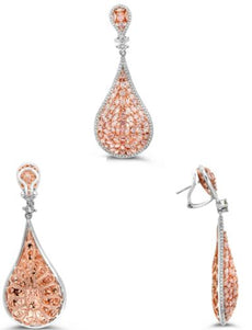 LARGE 8.17CT WHITE & PINK DIAMOND 18K WHITE & ROSE GOLD CLIP ON HANGING EARRINGS