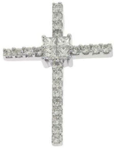 .34CT DIAMOND 14KT WHITE GOLD ROUND & PRINCESS INVISIBLE CROSS FLOATING PENDANT
