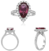LARGE 4.22CT DIAMOND & AAA RUBY PLATINUM PEAR SHAPE & ROUND HALO ENGAGEMENT RING