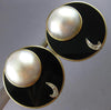 EXTRA LARGE .12CT DIAMOND & AAA PEARL & ONYX 14KT TWO TONE GOLD EARRINGS #27536