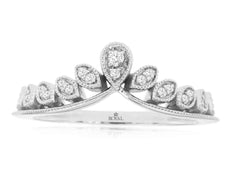 ESTATE .13CT DIAMOND 14KT WHITE GOLD 3D CLASSIC ROUND FILIGREE CROWN LOVE RING