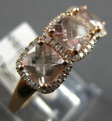 1.51CT DIAMOND & AAA MORGANITE 14KT ROSE GOLD 3D CUSHION & ROUND 3 STONE RING