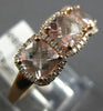 1.51CT DIAMOND & AAA MORGANITE 14KT ROSE GOLD 3D CUSHION & ROUND 3 STONE RING
