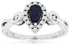 .69CT DIAMOND & AAA SAPPHIRE 14KT WHITE GOLD PEAR SHAPE & ROUND HALO LOVE RING
