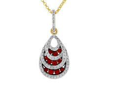 .63CT DIAMOND & AAA RUBY 14KT YELLOW GOLD MULTI ROW TEAR DROP FLOATING PENDANT