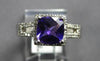 1.52CT DIAMOND & AAA AMETHYST 14KT WHITE GOLD CUSHION & ROUND HALO SQUARE RING