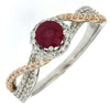 1.16CT DIAMOND & AAA RUBY 14KT WHITE & ROSE GOLD ROUND HALO INFINITY LOVE RING