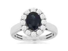 2.22CT DIAMOND & AAA SAPPHIRE 14KT WHITE GOLD 3D OVAL & ROUND FLOWER LOVE RING