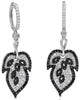 2.65CT WHITE & BLACK DIAMOND 18KT WHITE GOLD 3D LEAF HUGGIE FUN HANGING EARRINGS