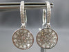 ESTATE 1.65CT DIAMOND 18KT WHITE GOLD ROUND CLUSTER HUGGIE FUN HANGING EARRINGS