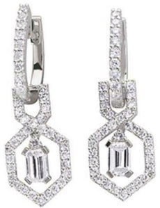 1.3CT DIAMOND 14KT WHITE GOLD ROUND & BAGUETTE INFINITY HEXAGON HANGING EARRINGS