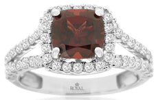 2.39CT DIAMOND & AAA GARNET 14KT WHITE GOLD CUSHION & ROUND SQUARE HALO FUN RING