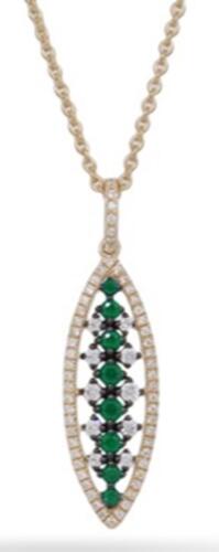 .48CT DIAMOND & AAA EMERALD 14KT YELLOW GOLD MULTI FLOWER LEAF FLOATING PENDANT