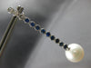 ESTATE LARGE 2.24CT AAA WHITE & BLUE SAPPHIRE & SOUTH SEA PEARL 18K WHITE GOLD EARRINGS