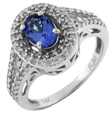 1.35CT DIAMOND & AAA TANZANITE 14KT WHITE GOLD OVAL & ROUND FRIENDSHIP LOVE RING