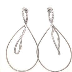 EXTRA LARGE 1.49CT DIAMOND 18KT WHITE GOLD 3D DOUBLE TEAR DROP HANGING EARRINGS