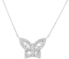 ESTATE 1.35CT DIAMOND 14K WHITE GOLD 3D ROUND & BAGUETTE BUTTERFLY LOVE NECKLACE