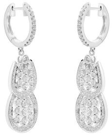 1.35CT DIAMOND 18K WHITE GOLD MULTI ROW DOUBLE HORSESHOE HUGGIE HANGING EARRINGS