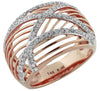 WIDE .60CT DIAMOND 14KT WHITE & ROSE GOLD CLASSIC MULTI ROW CRISS CROSS FUN RING