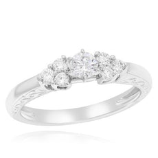 .46CT DIAMOND 14KT WHITE GOLD 3D ROUND 7 STONE CLASSIC FILIGREE ENGAGEMENT RING