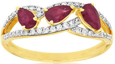 0.99CT DIAMOND & AAA RUBY 14K 2 TONE GOLD PEAR SHAPE & ROUND CRISS CROSS FUN RING