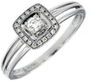 .15CT DIAMOND 14KT WHITE GOLD ROUND SOLITAIRE HALO SQUARE FRIENDSHIP LOVE RING