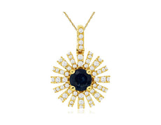 .88CT DIAMOND & AAA SAPPHIRE 14KT YELLOW GOLD FLOWER STARBURST FLOATING PENDANT