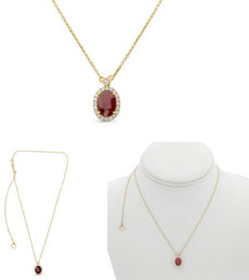 2.14CT DIAMOND & AAA RUBY 18KT YELLOW GOLD ROUND & OVAL ADJUSTABLE LOVE NECKLACE