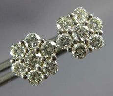 ESTATE 1.48CT DIAMOND 14KT WHITE GOLD 3D CLASSIC ROUND FLOWER STUD EARRINGS