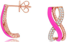 .35CT DIAMOND & PINK ENAMEL 14K ROSE GOLD MULTI ROW CRISS CROSS HANGING EARRINGS
