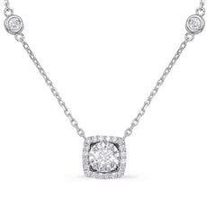 .87CT DIAMOND 14KT WHITE GOLD 3D SOLITAIRE HALO SQUARE BY THE YARD LOVE NECKLACE