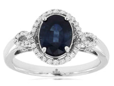 1.63CT DIAMOND & AAA SAPPHIRE 14KT WHITE GOLD OVAL & ROUND HALO DENGAGEMENT RING