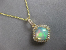 2.3CT DIAMOND & AAA AUSTRALIAN OPAL 14KT YELLOW GOLD 3D CUSHION FLOATING PENDANT