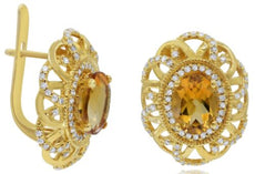 2.89CT DIAMOND & AAA CITRINE 14KT YELLOW GOLD 3D OVAL & ROUND FILIGREE EARRINGS