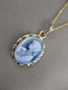 ESTATE 14K YELLOW GOLD BLUE AGATE GIRL WITH PEARLS CAMEO PENDANT + CHAIN #21501