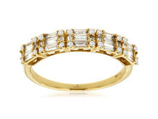 .45CT DIAMOND 14KT YELLOW GOLD ROUND & BAGUETTE CLUSTER SQUARE ANNIVERSARY RING