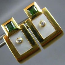 1.04CT DIAMOND AAA GREEN TOUMALINE & MOTHER OF PEARL 18K YELLOW GOLD 3D EARRINGS