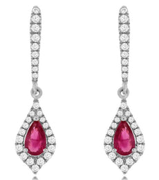 .66CT DIAMOND & AAA RUBY 14KT WHITE GOLD PEAR SHAPE & ROUND TEAR DROP EARRINGS