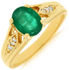 1.20CT DIAMOND & AAA EMERALD 14KT YELLOW GOLD OVAL & ROUND FRIENDSHIP LOVE RING
