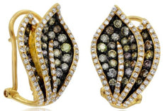 1.73CT DIAMOND 14KT YELLOW GOLD MULTI COLOR DOUBLE LEAF CLIP ON HANGING EARRINGS