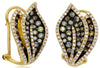 1.73CT DIAMOND 14KT YELLOW GOLD MULTI COLOR DOUBLE LEAF CLIP ON HANGING EARRINGS