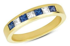 .78CT DIAMOND & AAA SAPPHIRE 14KT YELLOW GOLD CLASSIC PRINCESS CHANNEL FUN RING