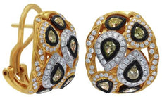 EXTRA LARGE 2.58CT WHITE & FANCY YELLOW DIAMOND 18KT YELLOW GOLD 3D EARRINGS
