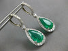 LARGE 8.10CT DIAMOND & AAA EMERALD 14KT WHITE GOLD PEAR SHAPE HANGING EARRINGS